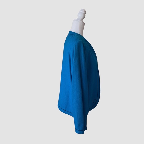 VINTAGE LESLIE FAY TURQUOISE WOOL BLAZER - Picture 3 of 11